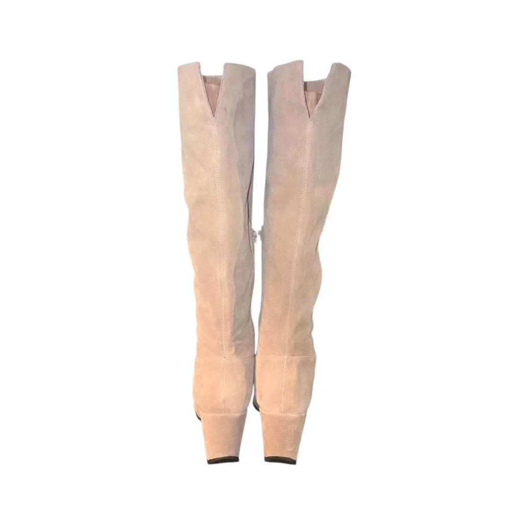 L'amour Des Pieds Odalys Boots Womens 7.5 Tan Suede Leather Tall Wedge Zip NEW